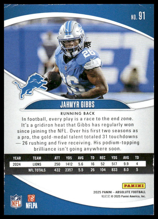 2025 Panini Absolute #91 Jahmyr Gibbs Green