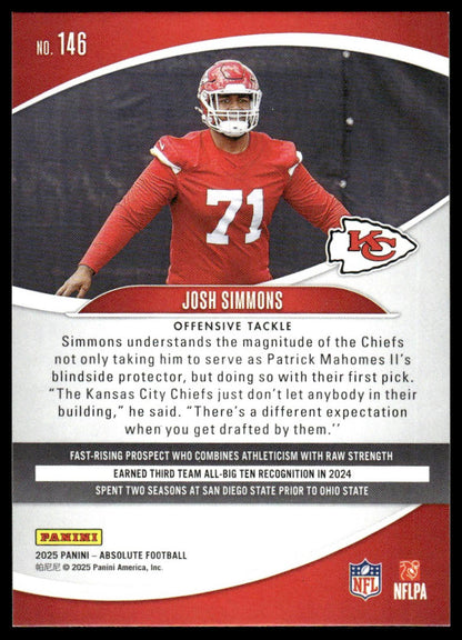 2025 Panini Absolute #146 Josh Simmons Yellow