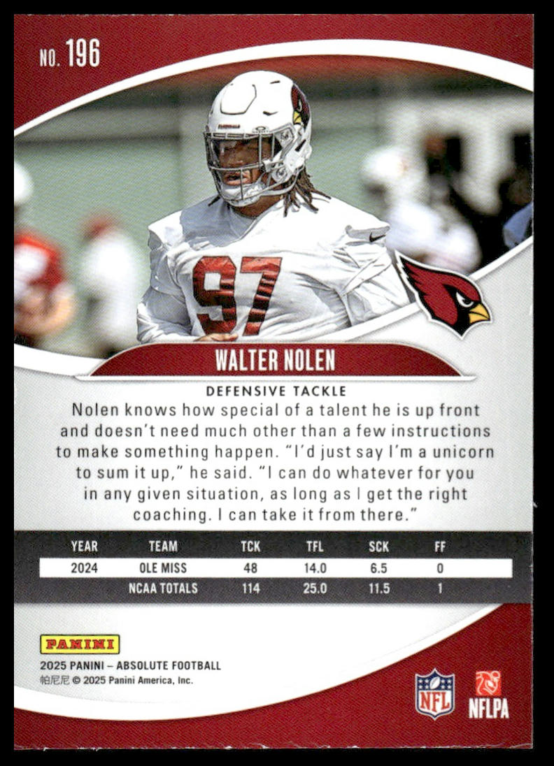 2025 Panini Absolute #196 Walter Nolen Green