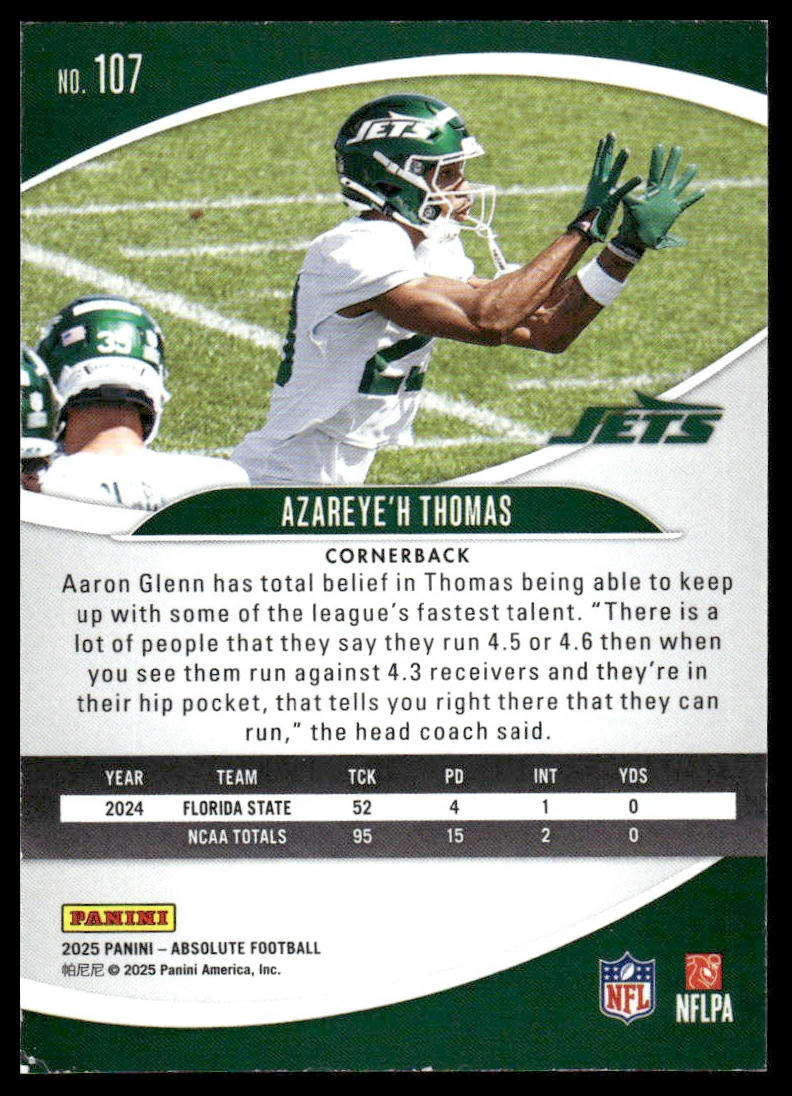 2025 Panini Absolute #107 Azareye'h Thomas Yellow