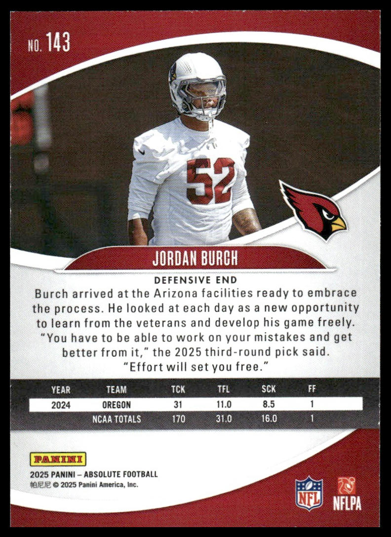 2025 Panini Absolute #143 Jordan Burch Red, White and Blue Kaleidoscope