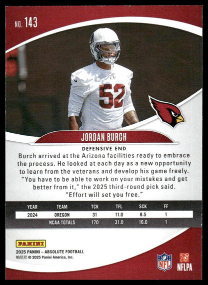 2025 Panini Absolute #143 Jordan Burch Red, White and Blue Kaleidoscope