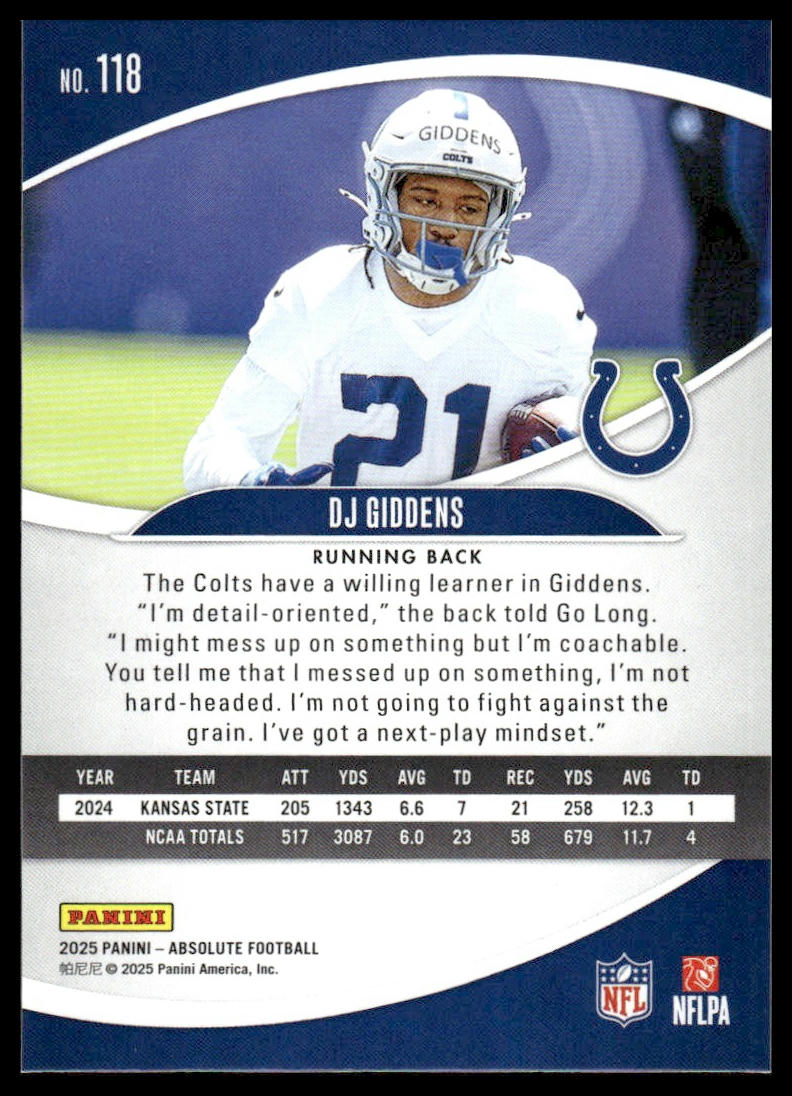 2025 Panini Absolute #118 DJ Giddens Blue