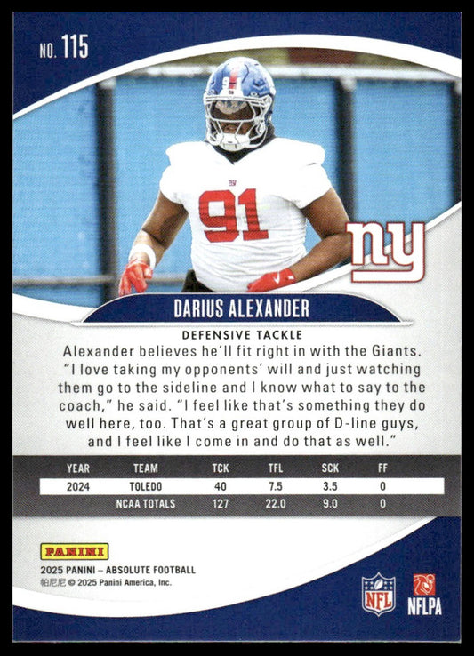 2025 Panini Absolute #115 Darius Alexander Retail
