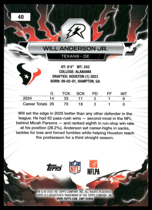 2025 Topps Resurgence #40 Will Anderson Jr.