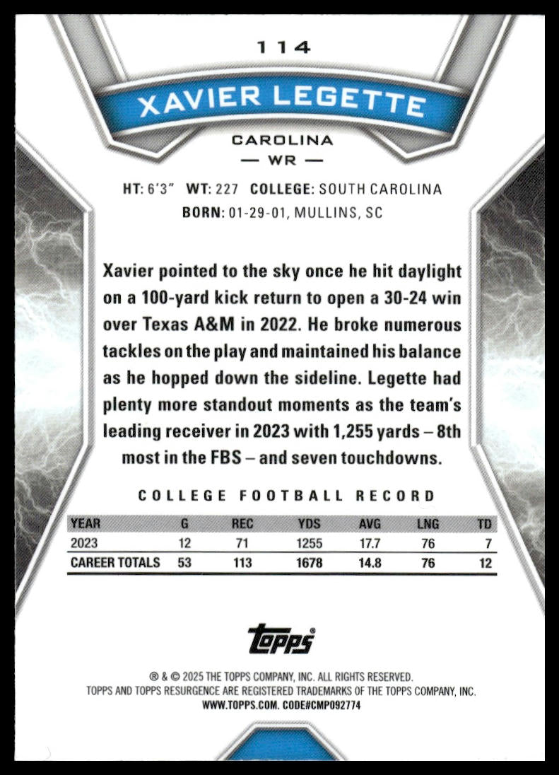 2024 Topps Resurgence #114 Xavier Legette Refractor