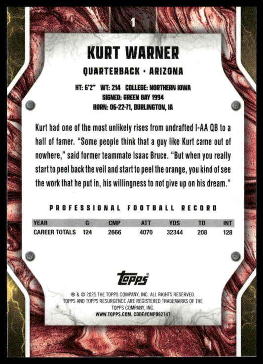 2024 Topps Resurgence #1 Kurt Warner Sky Blue & Pink Shock