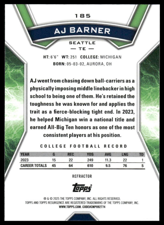 2024 Topps Resurgence #185 AJ Barner Refractor