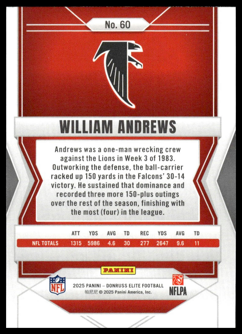 2025 Panini Donruss Elite Football #60 William Andrews
