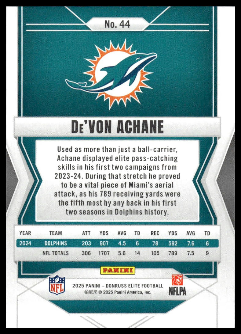 2025 Panini Donruss Elite Football #44 De'Von Achane