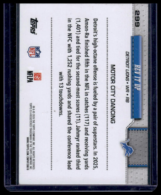 2026 Topps Flagship #299 Rev It Up (Detroit Lions) Pigskin Texture Foil