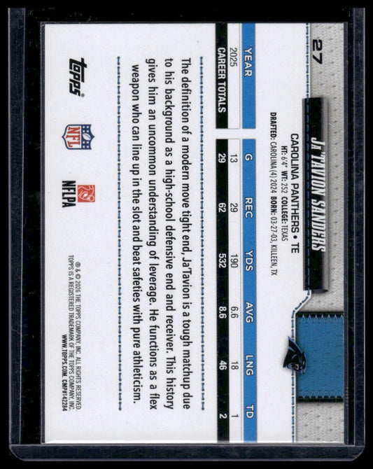 2026 Topps Flagship #27 Ja'Tavion Sanders Pigskin Texture Foil