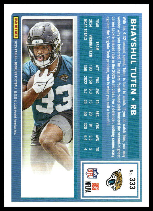 Bhayshul Tuten 2025 Donruss #333 Rated Rookies Autographs Green RC AU