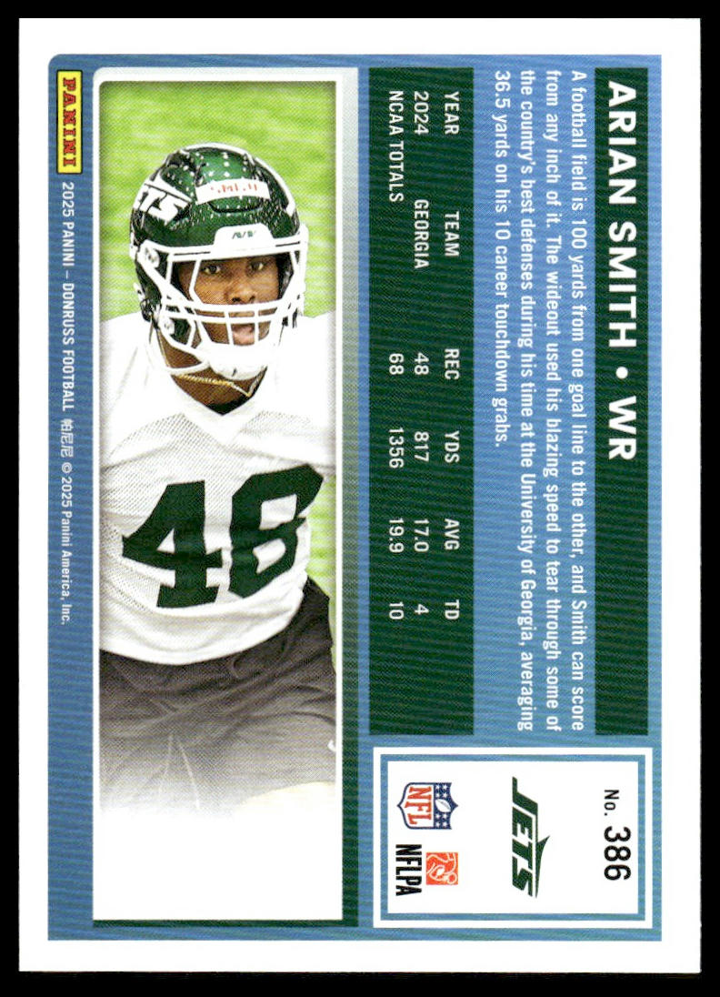 Arian Smith 2025 Donruss #386 Press Proofs Purple RC