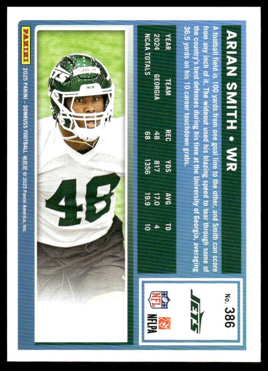 Arian Smith 2025 Donruss #386 Press Proofs Purple RC