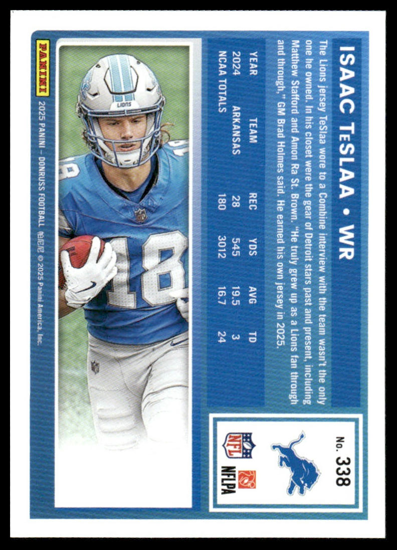 Isaac TeSlaa 2025 Donruss #338 Press Proofs Purple RC
