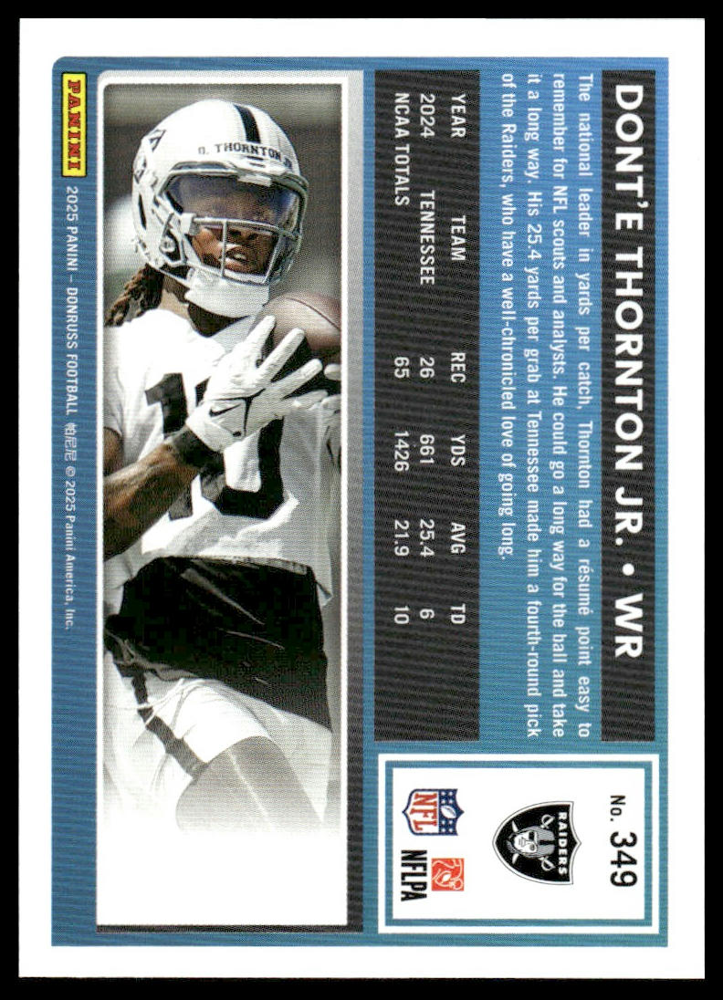 Dont’e Thornton Jr. 2025 Donruss #349 Press Proofs Blue RC
