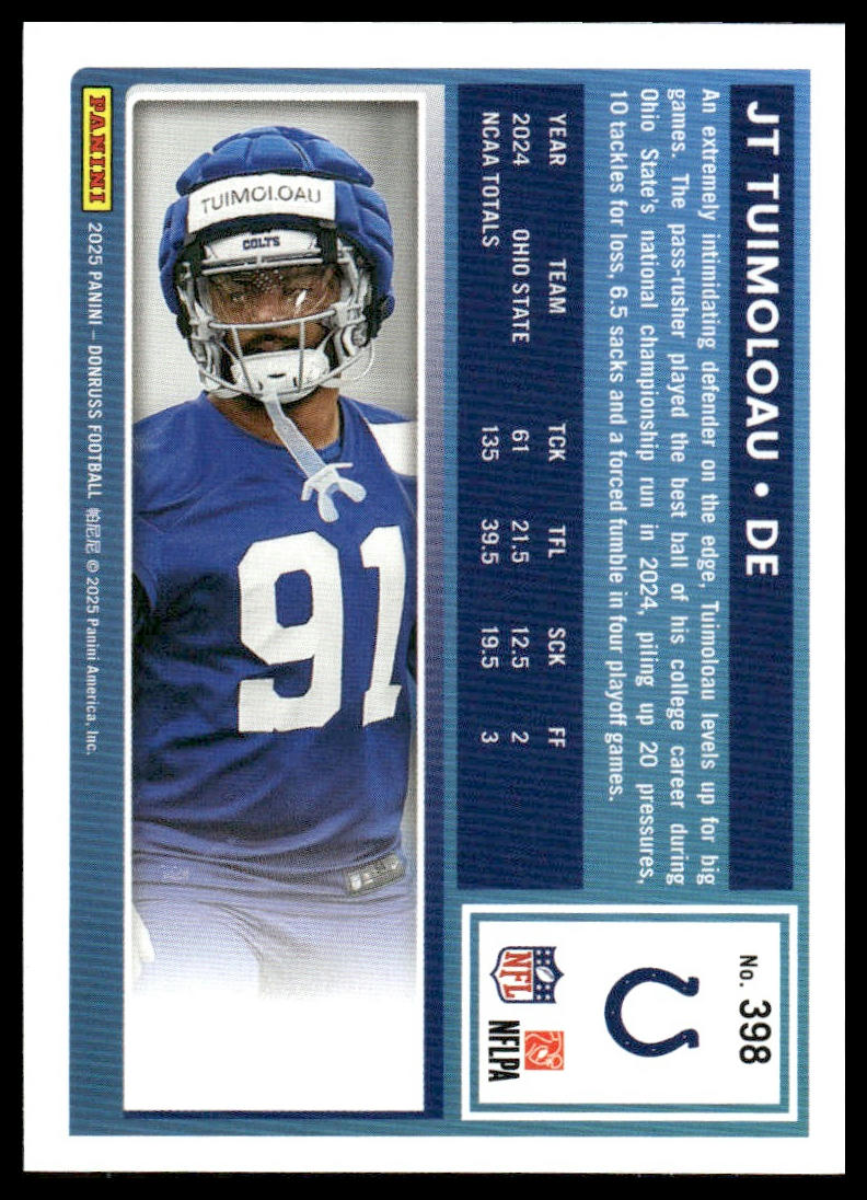 JT Tuimoloau 2025 Donruss #398 Press Proofs Blue RC