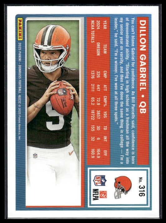 Dillon Gabriel 2025 Donruss #316 Press Proofs Green RC
