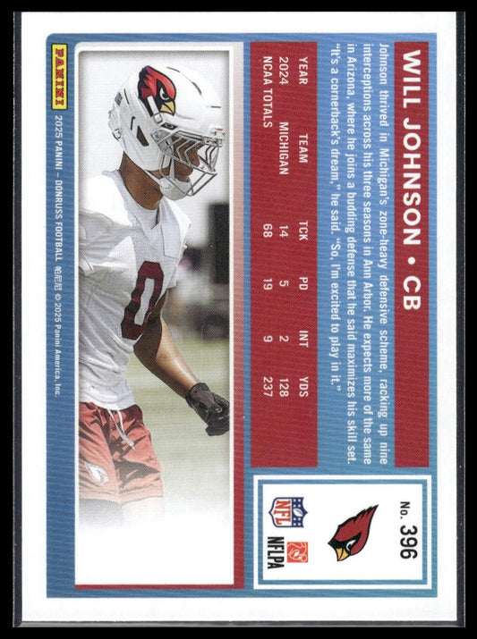 Will Johnson 2025 Donruss #396 Press Proofs Blue RC