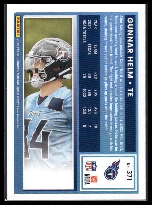 Gunnar Helm 2025 Donruss #371 Press Proofs Green RC