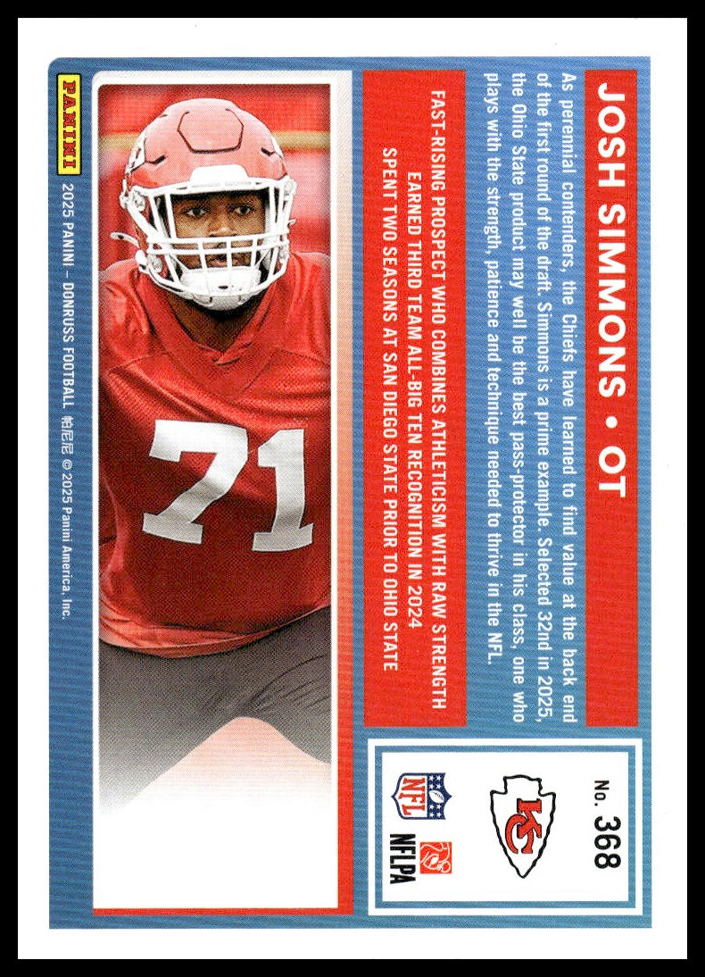 Josh Simmons 2025 Donruss #368 Press Proofs Blue RC
