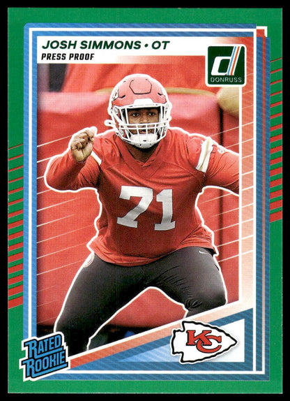 Josh Simmons 2025 Donruss #368 Press Proofs Blue RC