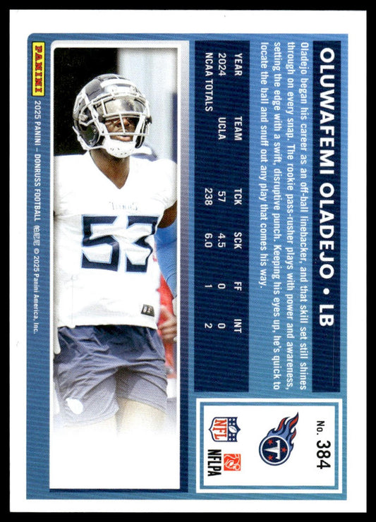 Oluwafemi Oladejo 2025 Donruss #384 Press Proofs Blue RC