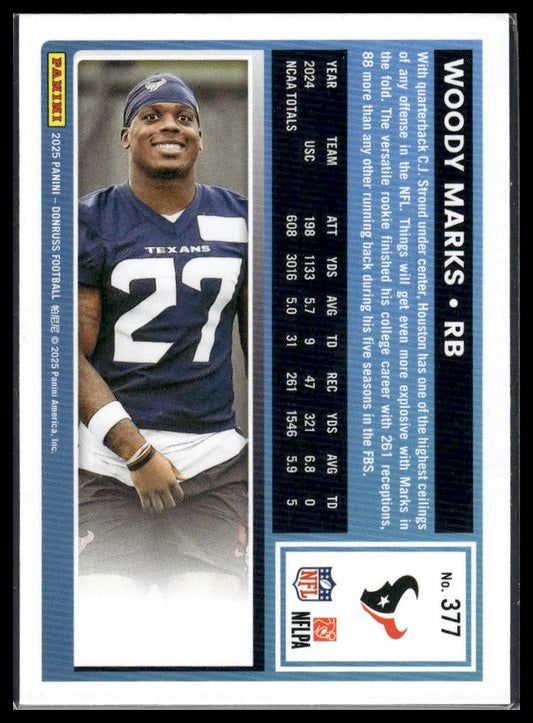 Woody Marks 2025 Donruss #377 Press Proofs Purple RC