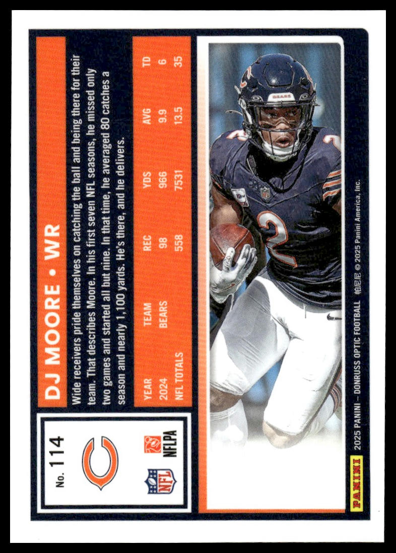 DJ Moore 2025 Donruss Optic #114 Holo