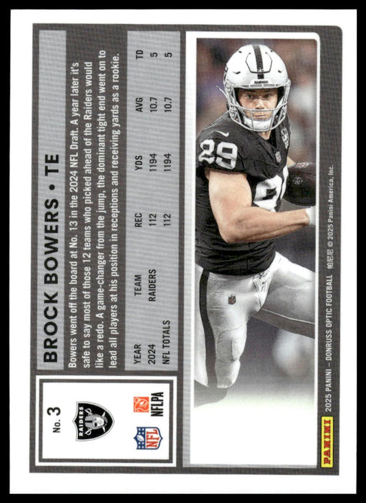 Brock Bowers 2025 Donruss Optic #3 Fire