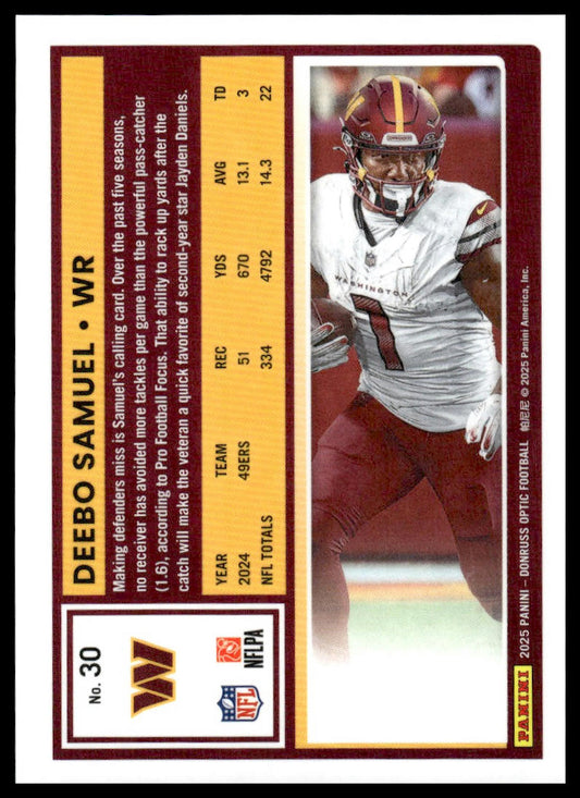 Deebo Samuel 2025 Donruss Optic #30 Lime Green