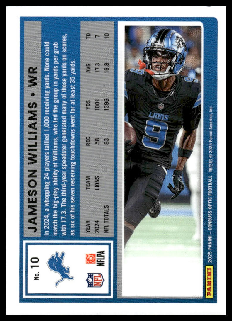 Jameson Williams 2025 Donruss Optic #10 Holo