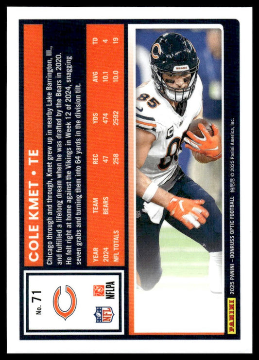 Cole Kmet 2025 Donruss Optic #71 Holo