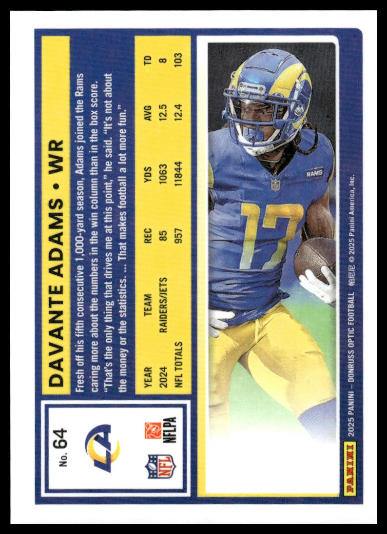Davante Adams 2025 Donruss Optic #64 Freedom