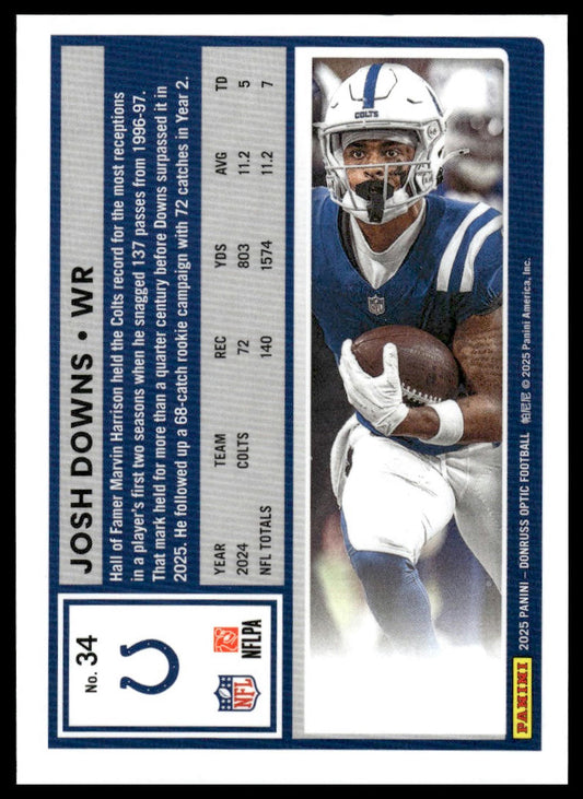 Josh Downs 2025 Donruss Optic #34 Aqua