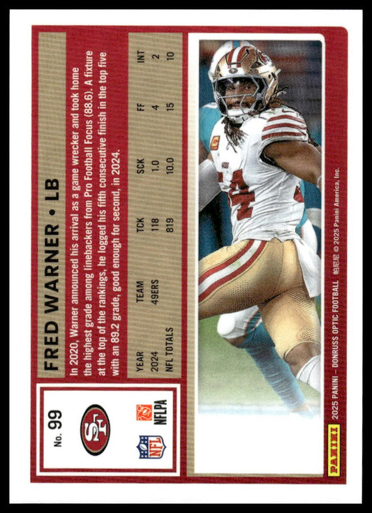 Fred Warner 2025 Donruss Optic #99 Pink Velocity