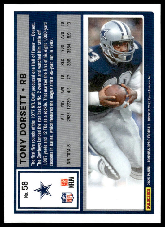 Tony Dorsett 2025 Donruss Optic #58 Purple