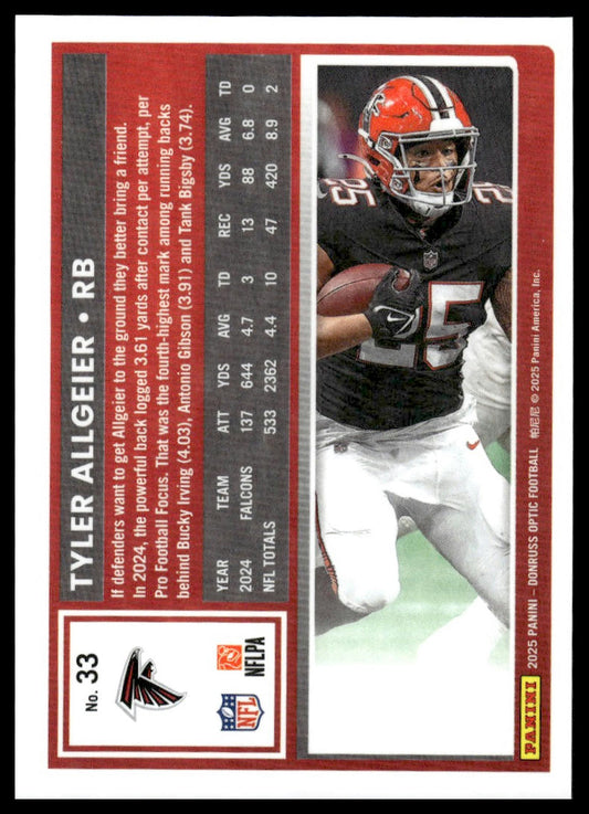 Tyler Allgeier 2025 Donruss Optic #33 Holo