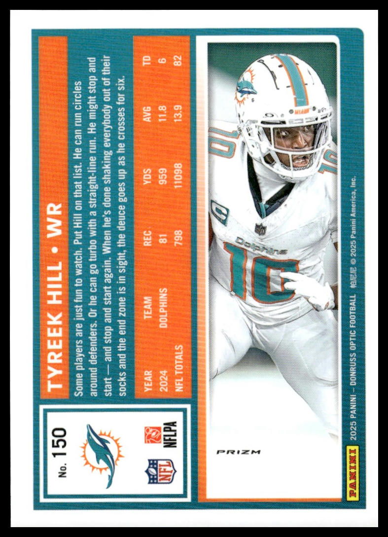 Tyreek Hill 2025 Donruss Optic #150 Holo