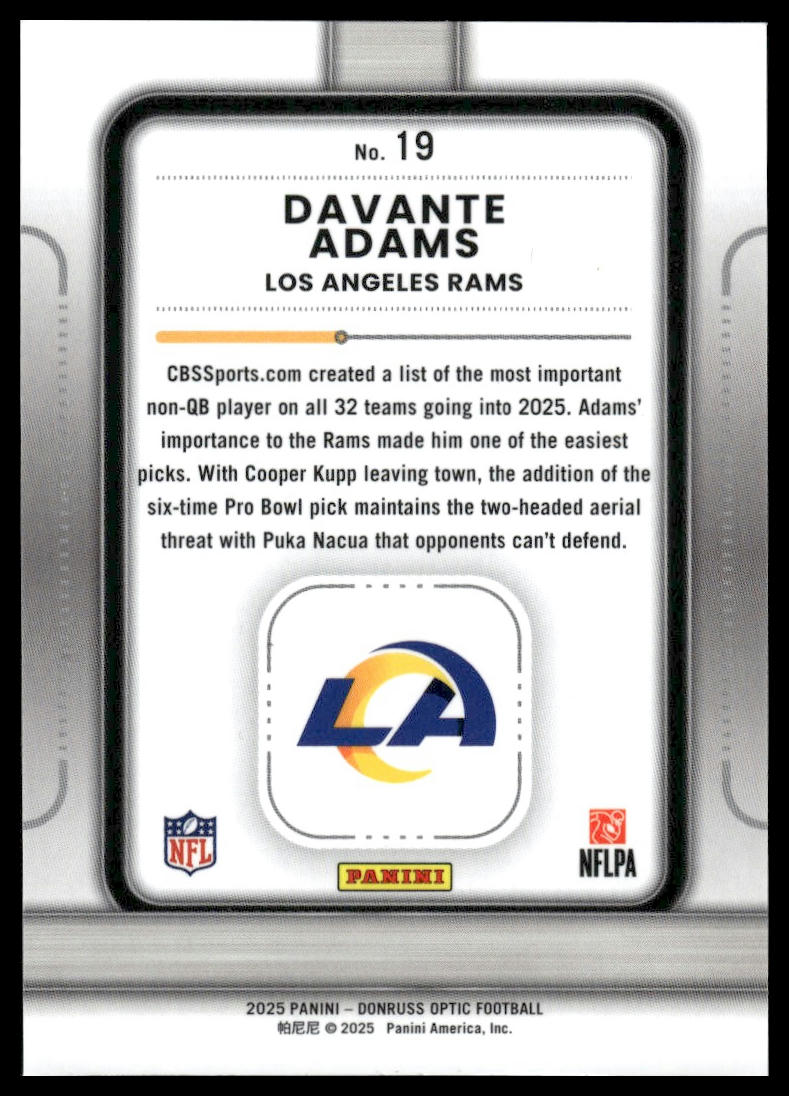 Davante Adams 2025 Donruss Optic #19 Play Action