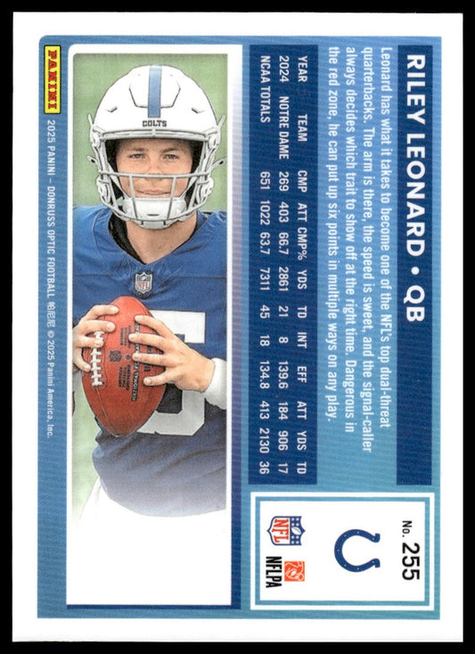 Riley Leonard 2025 Donruss Optic #255 Blue Hyper RC