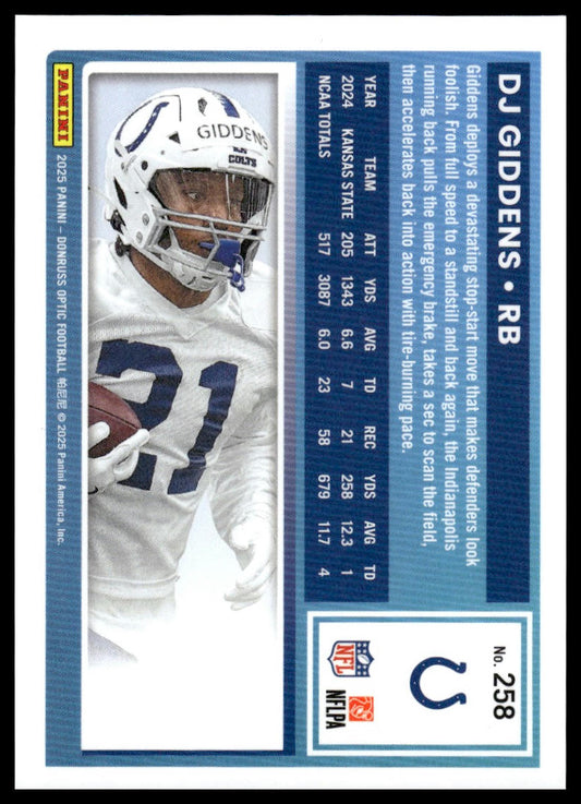 DJ Giddens 2025 Donruss Optic #258 Team Logo RC