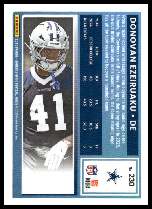 Donovan Ezeiruaku 2025 Donruss Optic #230 Blue Hyper RC