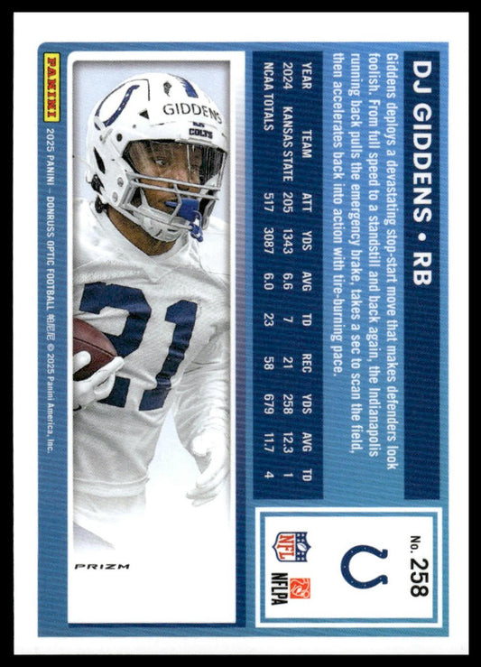 DJ Giddens 2025 Donruss Optic #258 Team Logo RC