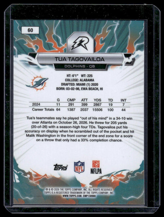 2025 Topps Resurgence #60 Tua Tagovailoa Sky Blue & Pink Shock Refractor