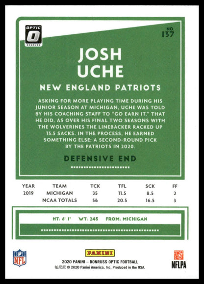 Josh Uche 2020 Donruss Optic #137 Blue Scope RC