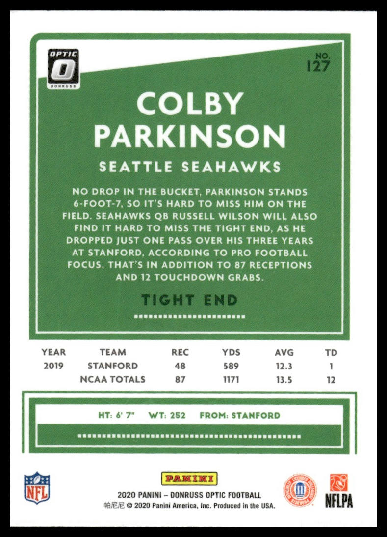 Colby Parkinson 2020 Donruss Optic #127 Holo RC