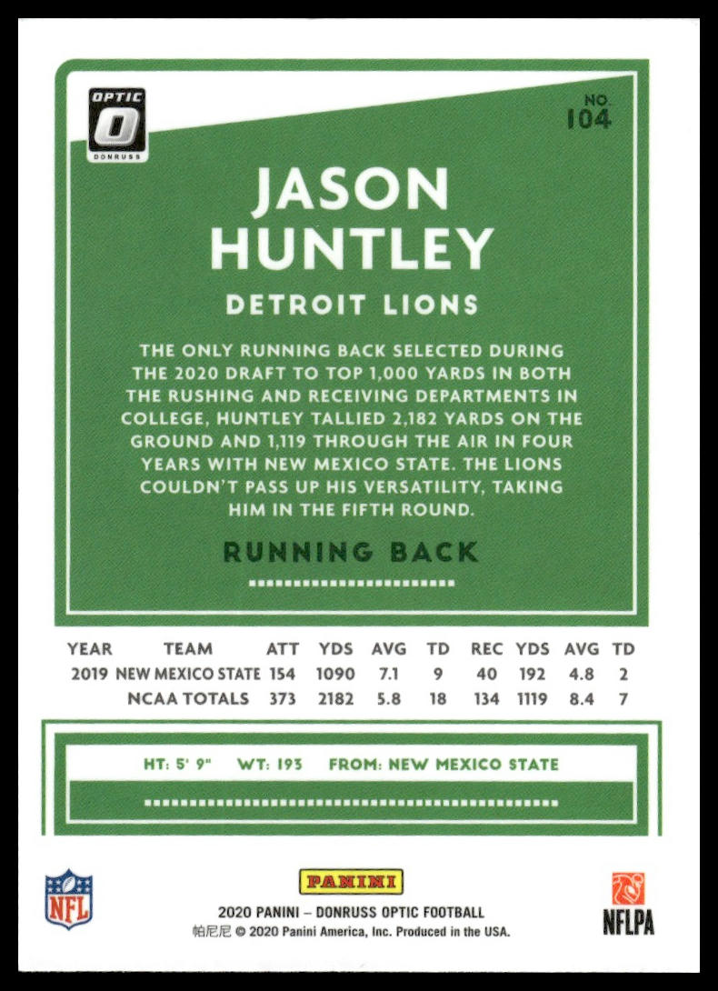 Jason Huntley 2020 Donruss Optic #104 Pink RC