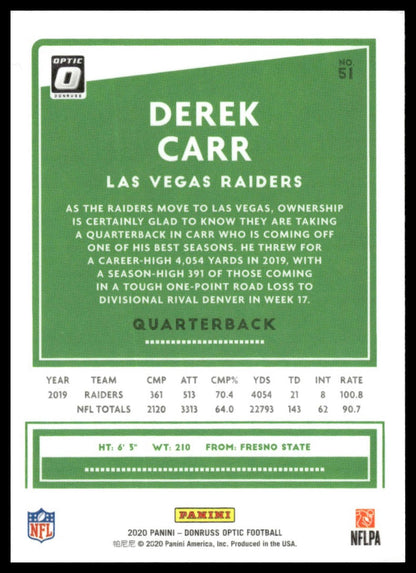 Derek Carr 2020 Donruss Optic #51 Holo
